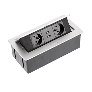 Flip Top inbouw stopcontact, 2 stopcontacten, USB, penaarding (BE/FR) - meubelinterieur.nl