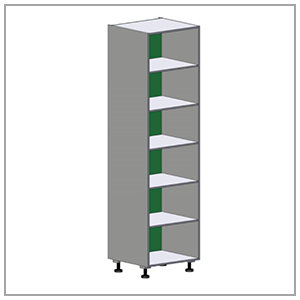 Hoge kast tot 600 mm breed, met planken