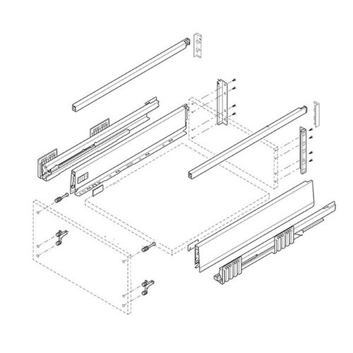 Blum Merivobox met reling (E), inbouwhoogte 209 mm (zijwandhoogte 192 mm)