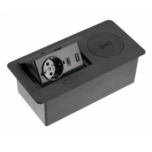 Avaro plus inbouw stopcontact met penaarding (BE/FR) en draadloze oplader, zwart