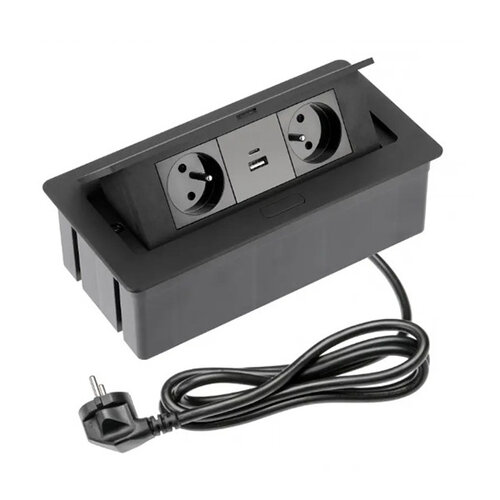 Flip Top inbouw stopcontact, 2 stopcontacten, 2 USB, penaarding (BE/FR)
