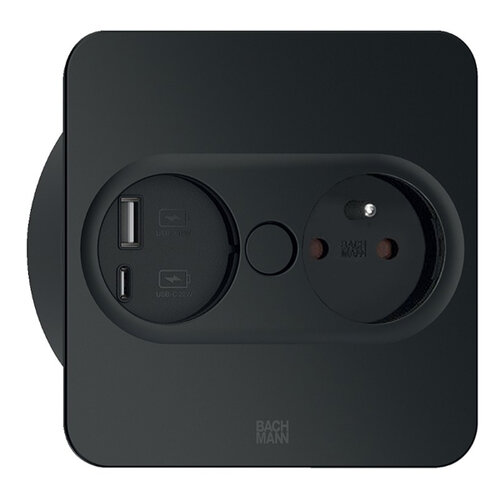 Twist 2 inbouwstopcontact met USB, mat zwart, penaarding