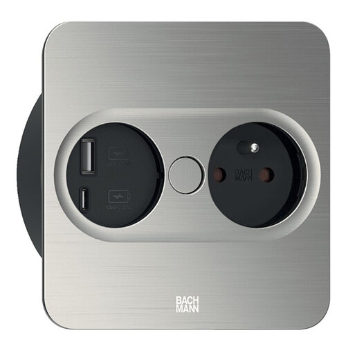 Twist 2 inbouwstopcontact met USB, RVS, penaarding