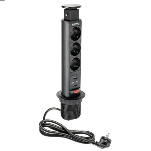 Uittrekbaar stopcontact met 2 USB poorten, Ø 60 mm, zwart