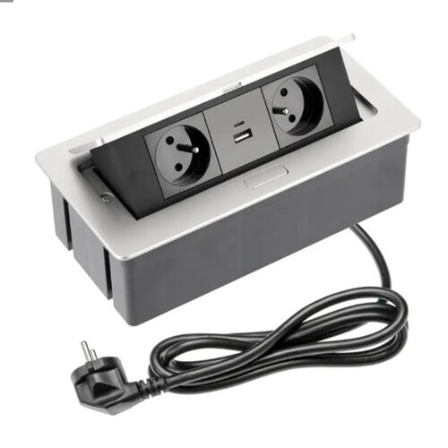 Flip Top inbouw stopcontact, 2 stopcontacten, 2 USB, penaarding (BE/FR)